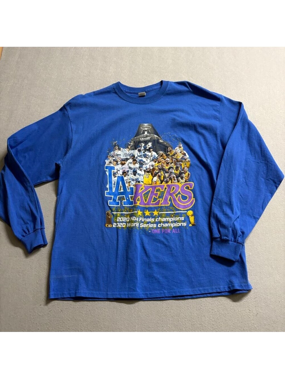 Los Angeles Lakers Dodgers 2020 Champions Long Sleeve Shirt Mens XL Blue Gildan